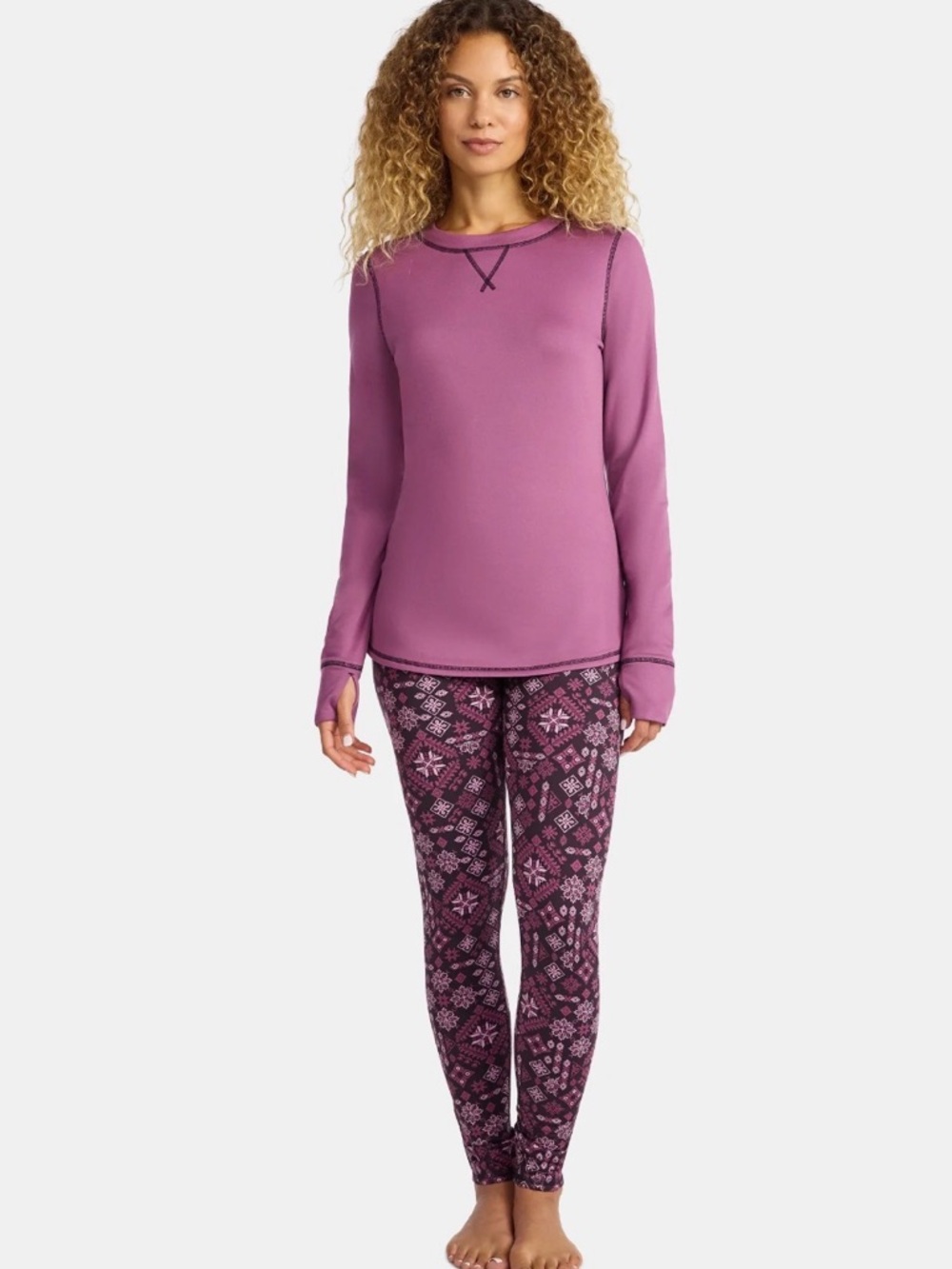 ClimateRight by Cuddl Duds Top & Leggings 2-Piece Set purple Aztec size large L
